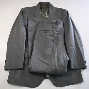 Vtg Cellini 42R 36x30 Gray Herringbone Stripe Mens Jacket Pants Suit